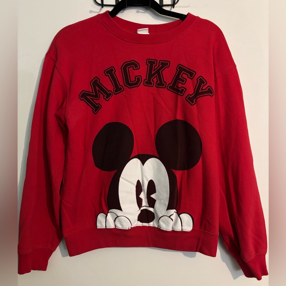 Disney Womens Juniors Sz Small Red Mickey‎ Mouse Sweatshirt Logo Black Iconic